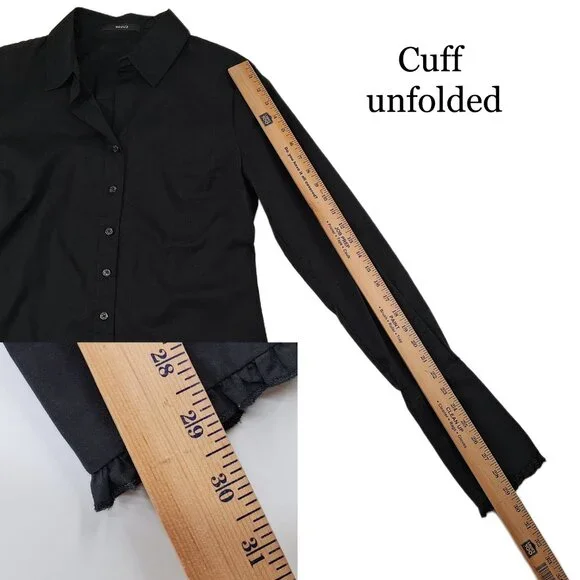 Tahari Black Button Front Shirt French Cuffs Pick Stitch Tailored Stretch SZ M - Picture 11 of 13